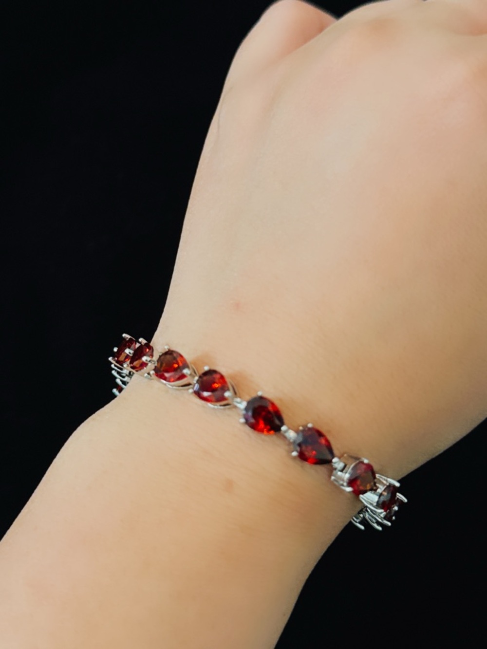 Elegant Red Teardrop Gemstone Tennis Bracelet